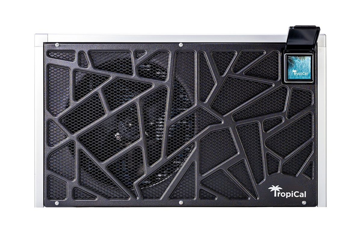 An AquaCal TropiCal heat and cool unit, front view