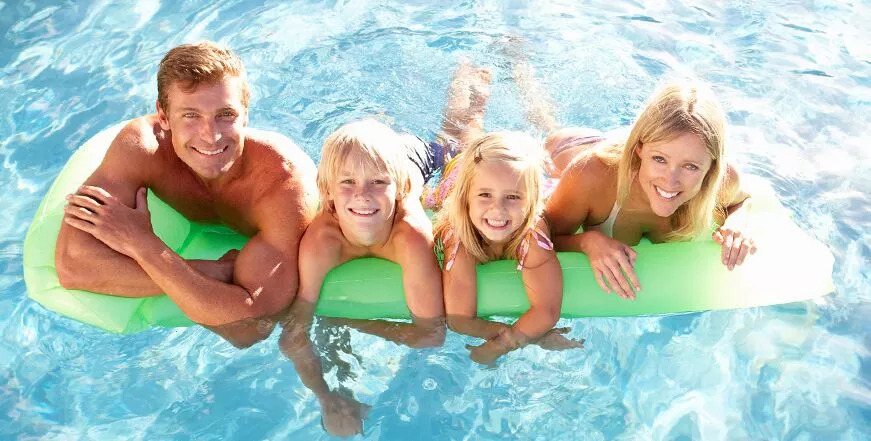 Family on a pool float
