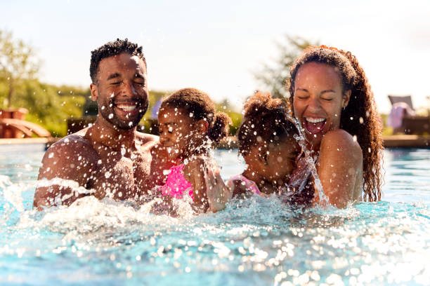 Family in the pool